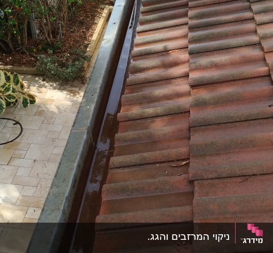 ניקוי המרזבים והגג.